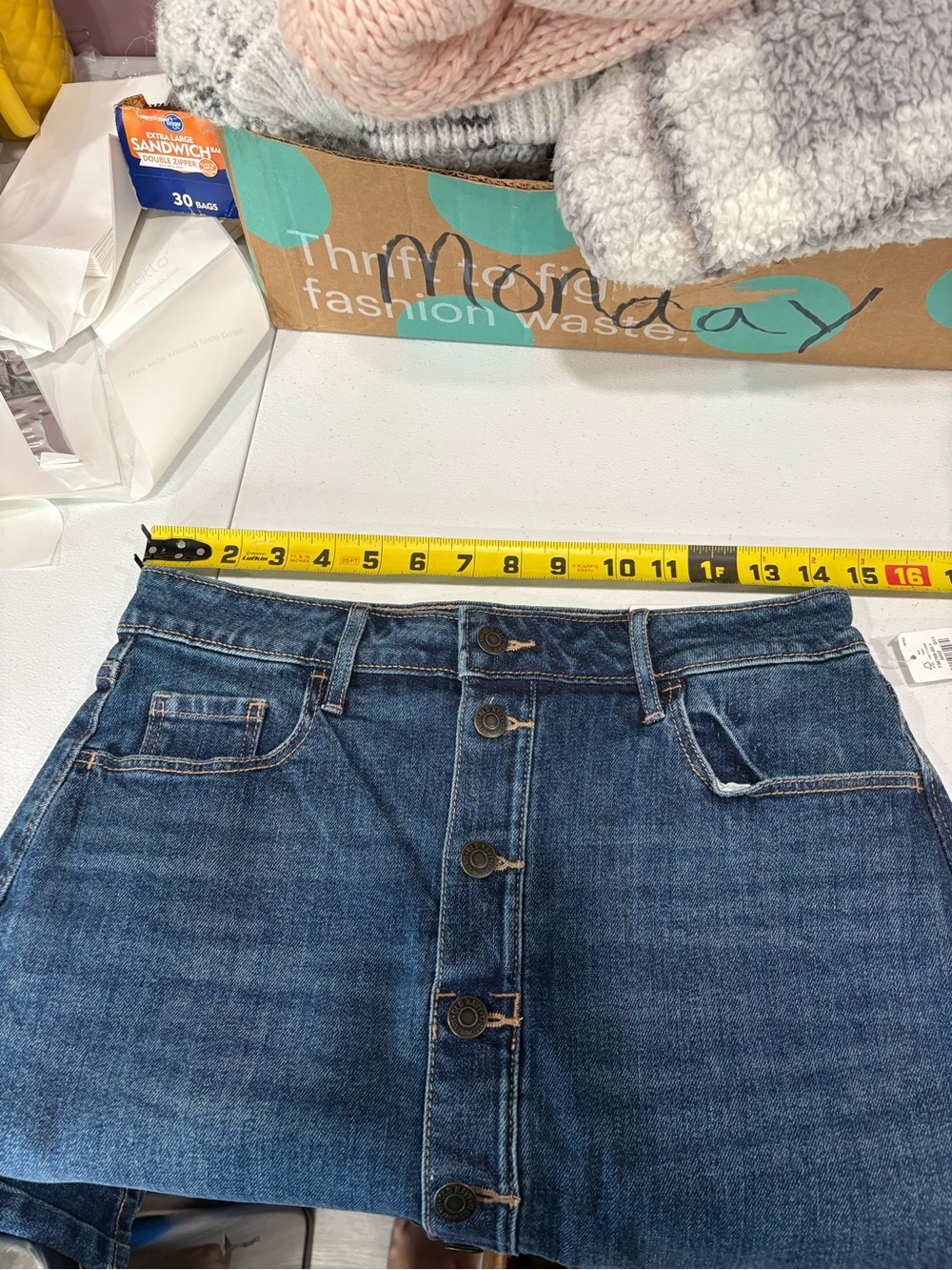 NWT Old Navy High Rise Button Front Denim Mini Skirt Secret Slim Pockets Blue 2 - Picture 6 of 7
